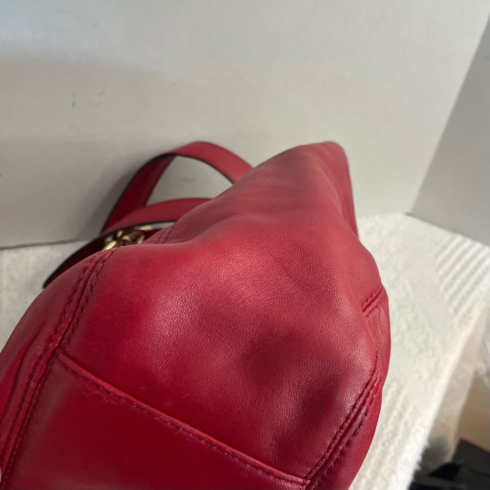 Michael Kors Red Leather Shoulder Hobo with Gold Double Chain Strap - Picture 12 of 15